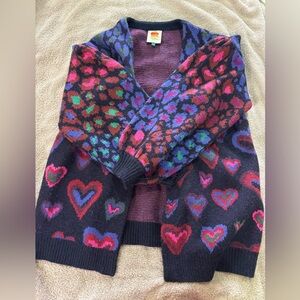 Farm Rio Women's Multicolor Heart & Abstract Knit Sweater